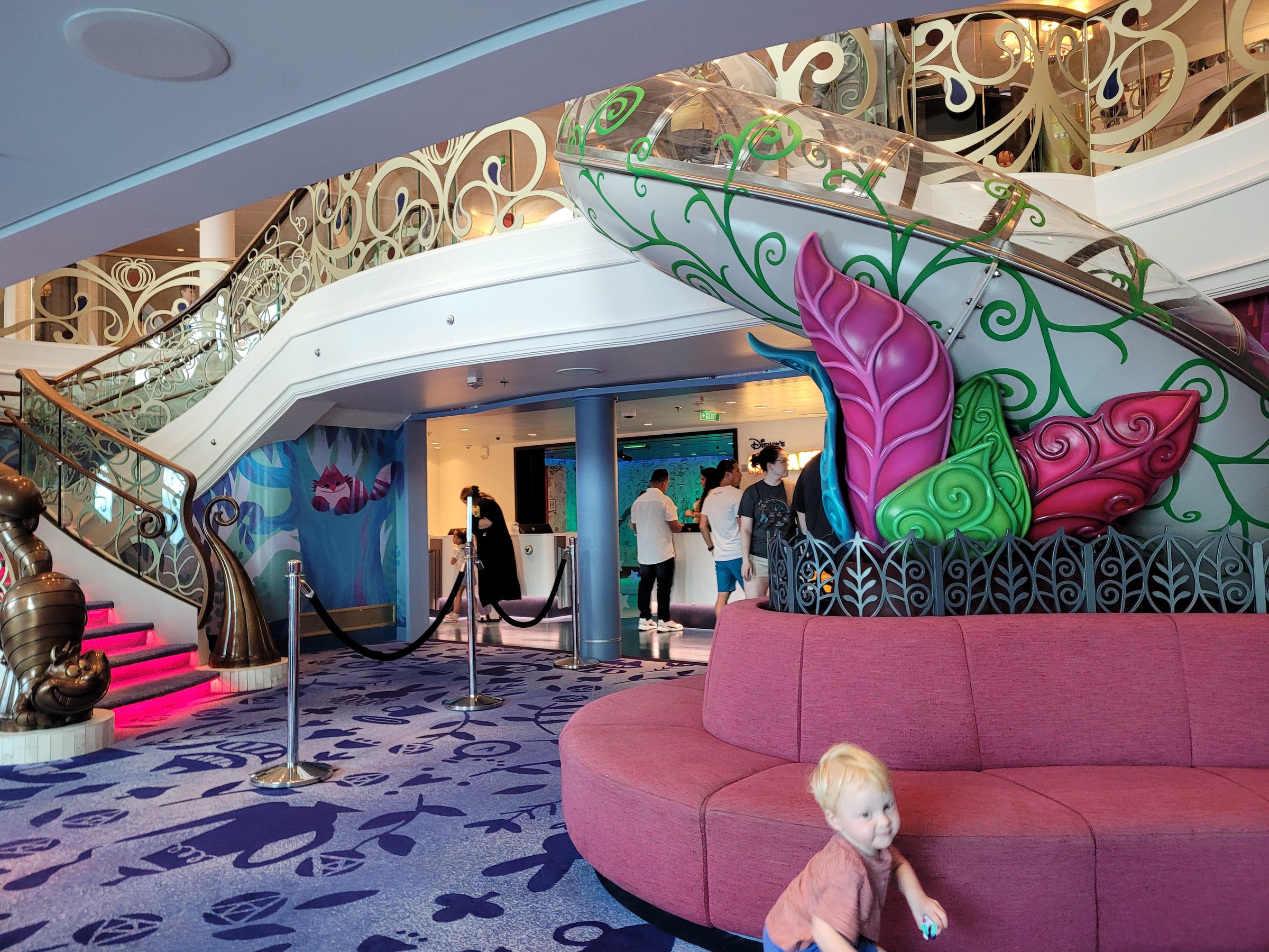 The Oceaneer Club lobby and staircase on the Disney Wish