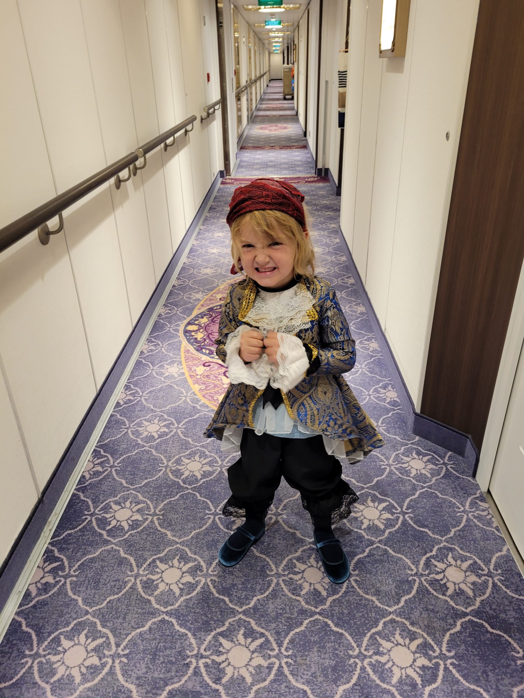 Rabbit in her Pirate League costume in the ship hallway